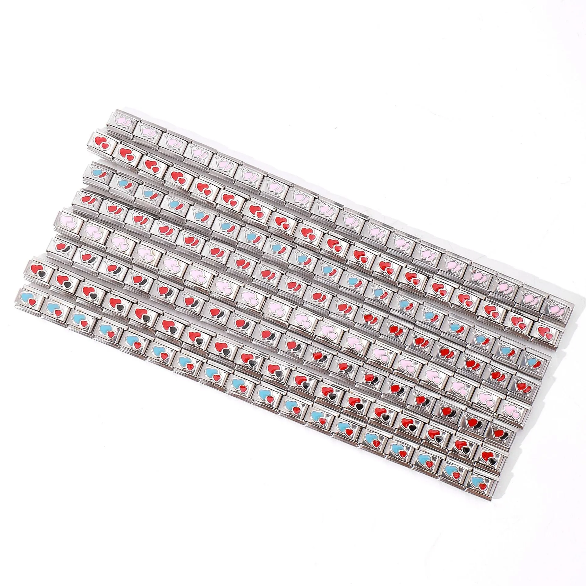 Wholesale DIY 9mm Module Bracelet Love Double Heart Gemstone Series Stainless Steel Splicing Jewelry Single Piece