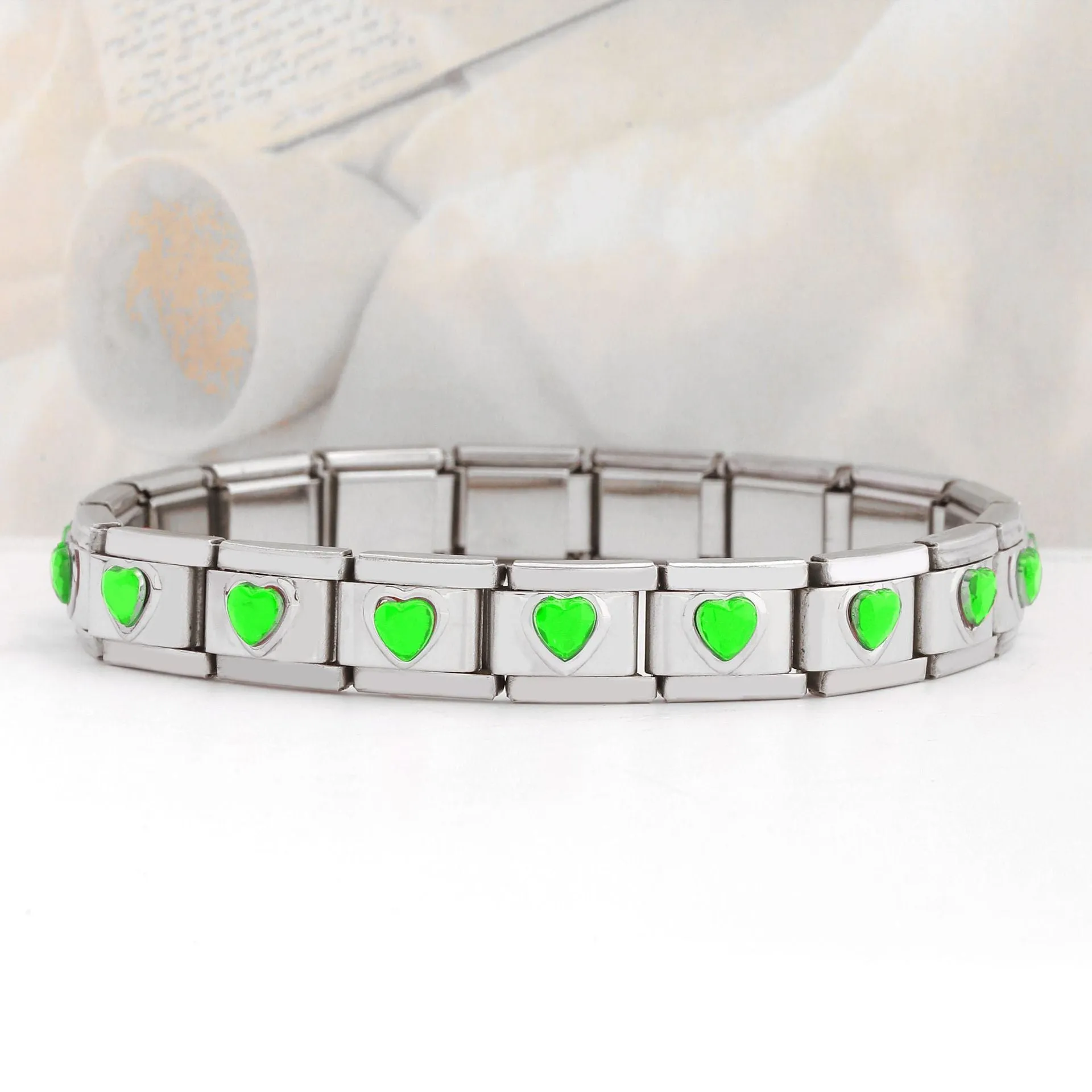 Wholesale DIY 9mm Module Bracelet Love Double Heart Gemstone Series Stainless Steel Splicing Jewelry Single Piece