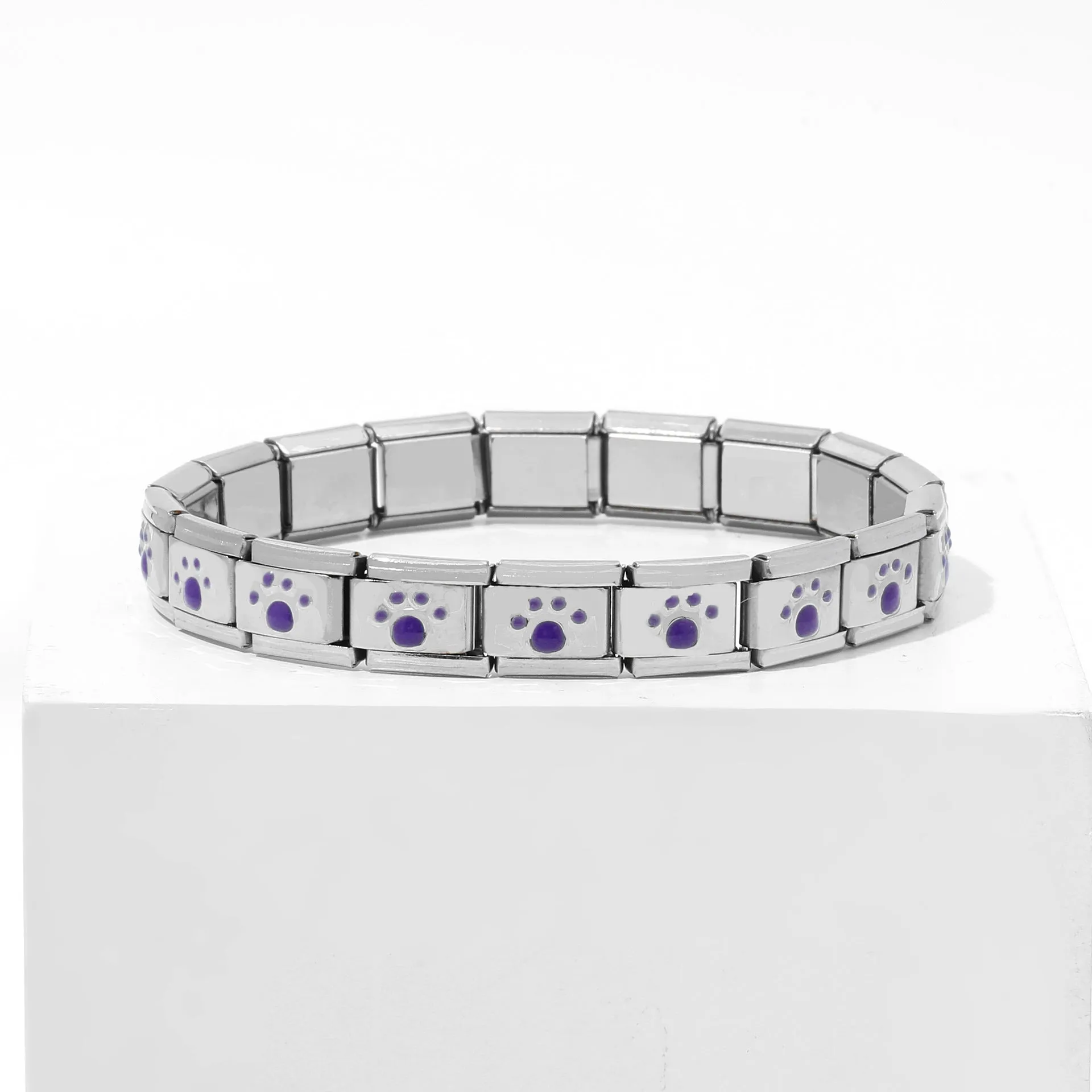 Wholesale DIY 9mm Module Bracelet Love Double Heart Gemstone Series Stainless Steel Splicing Jewelry Single Piece