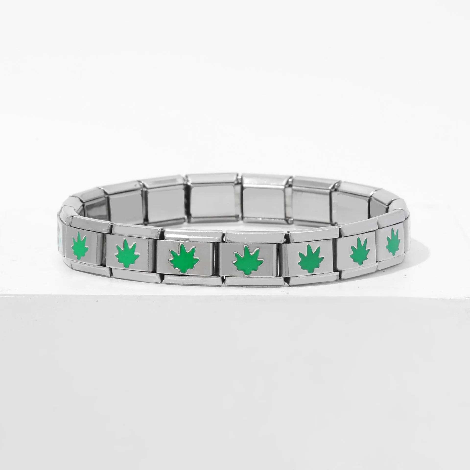 Wholesale DIY 9mm Module Bracelet Love Double Heart Gemstone Series Stainless Steel Splicing Jewelry Single Piece