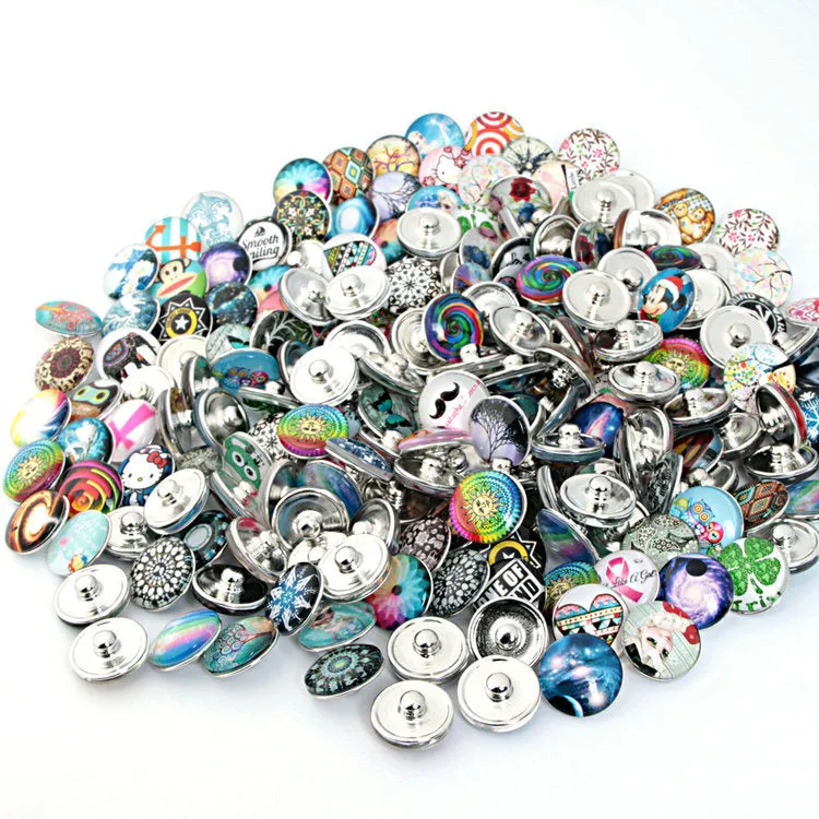 Wholesale DIY Snap Chrome Bracelets Alloy Pendants Glass Buttons