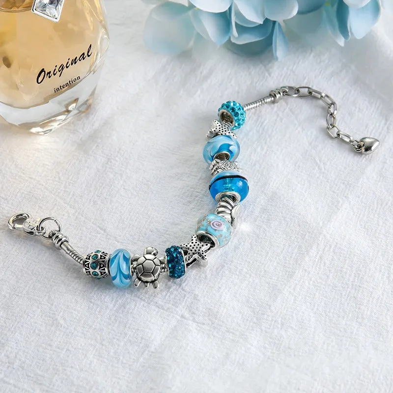 Wholesale DIY Starfish Turtle Glass Beaded Alloy Bracelet