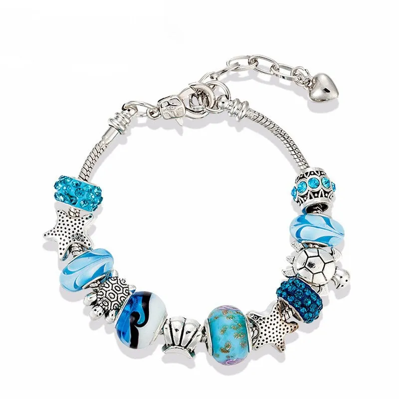Wholesale DIY Starfish Turtle Glass Beaded Alloy Bracelet