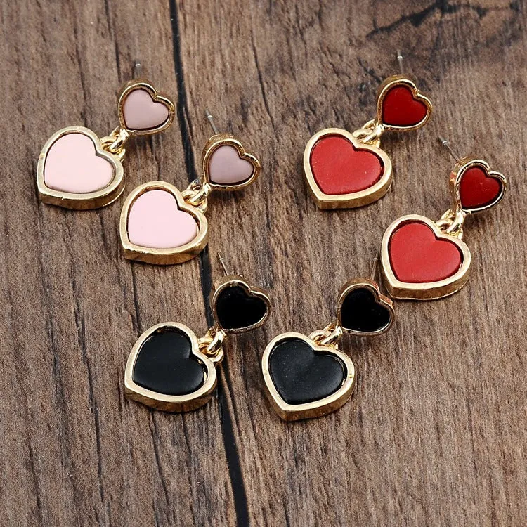 Wholesale Double Heart Alloy Earrings