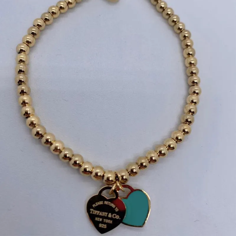 Wholesale Double Heart Bead Titanium Steel Peach Heart Pendant Love Epoxy Bracelet