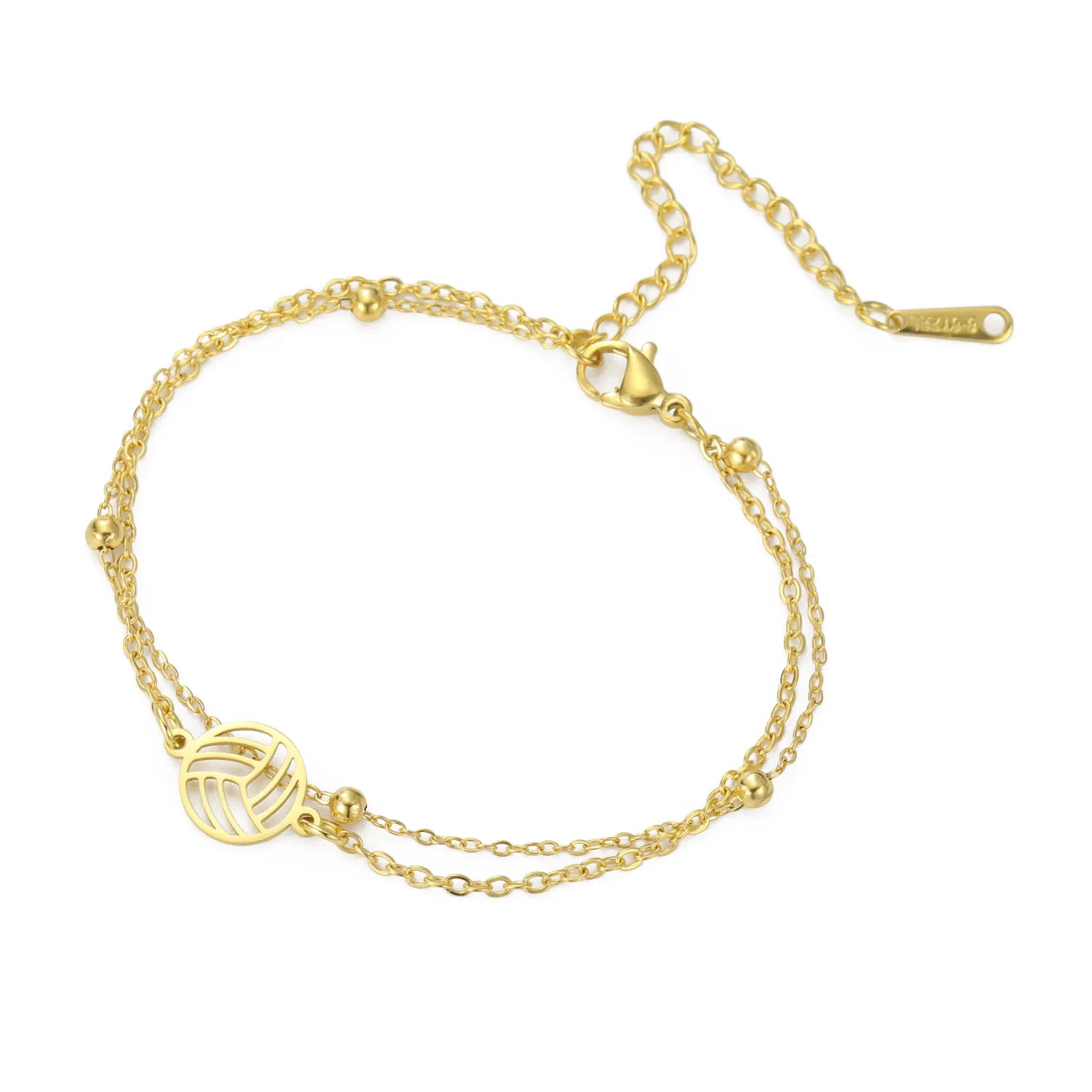 Wholesale Double Hole Volleyball Basketball Pendant Stainless Steel Bracelet