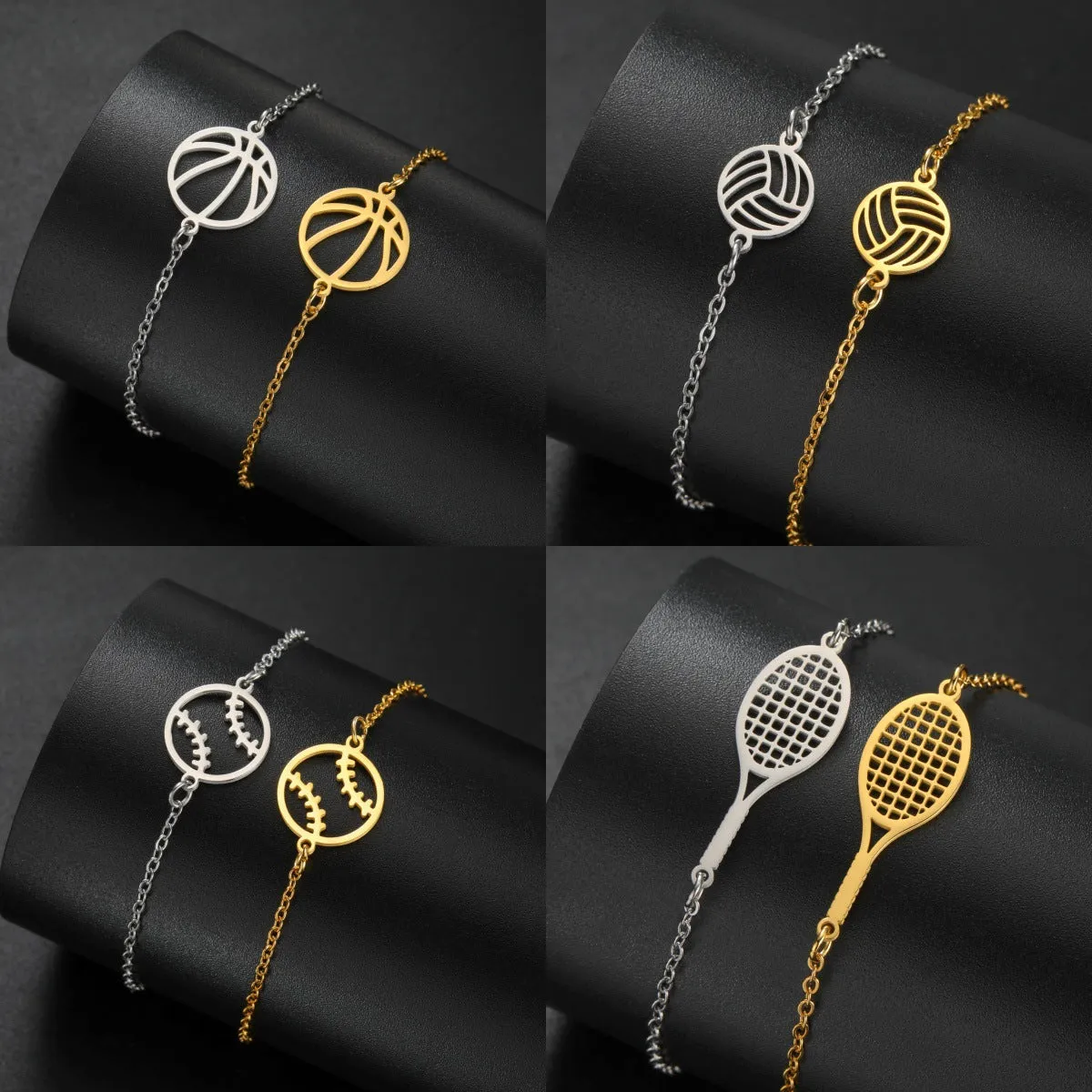 Wholesale Double Hole Volleyball Basketball Pendant Stainless Steel Bracelet