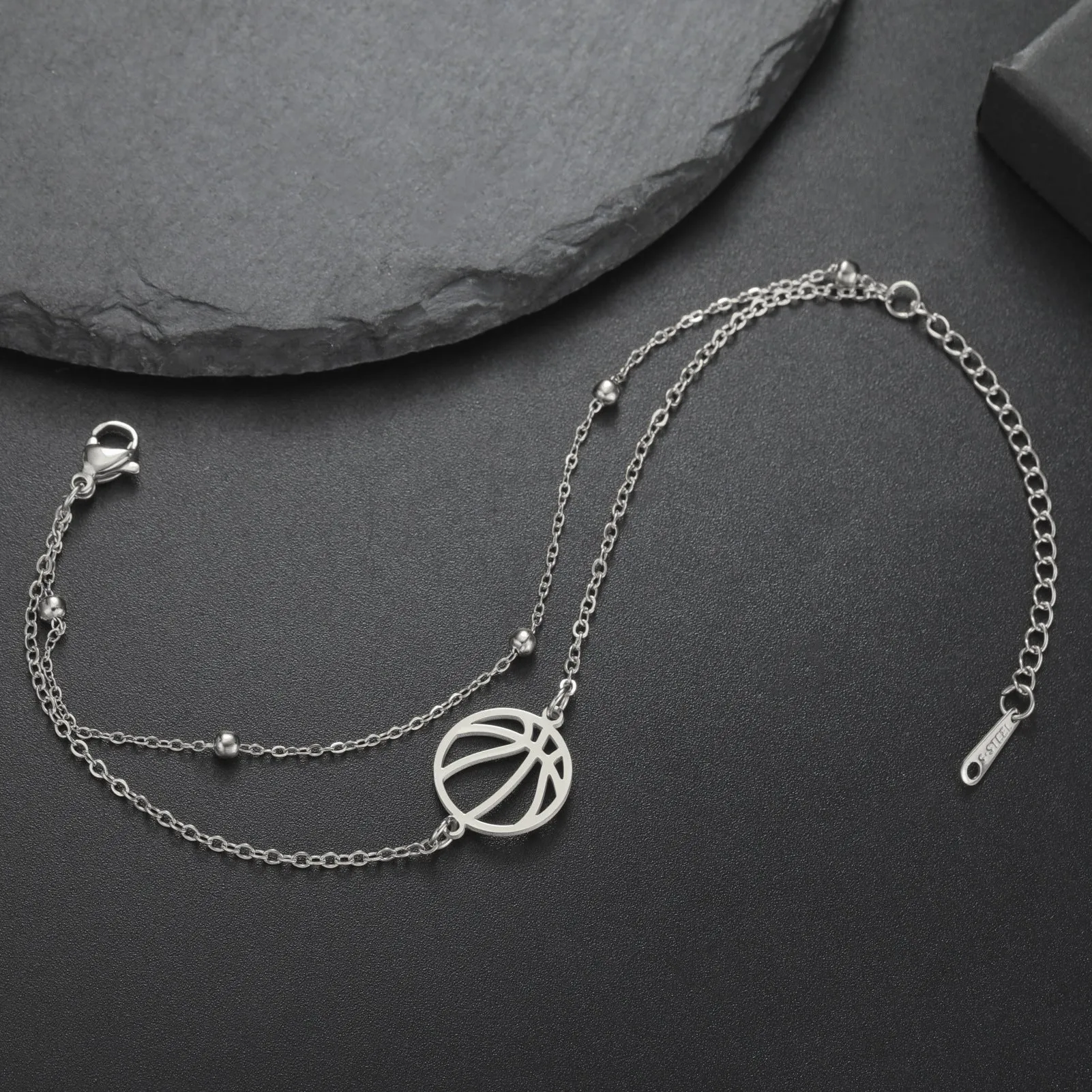 Wholesale Double Hole Volleyball Basketball Pendant Stainless Steel Bracelet