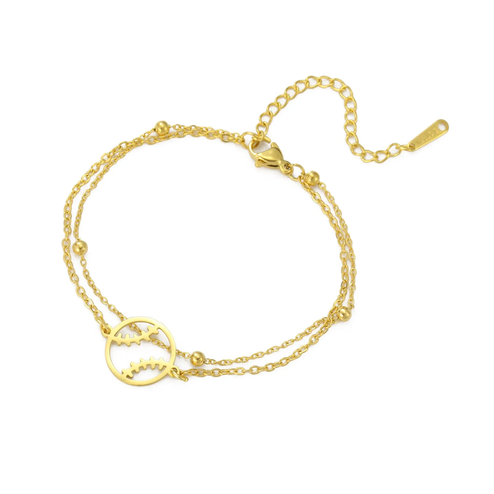 Wholesale Double Hole Volleyball Basketball Pendant Stainless Steel Bracelet