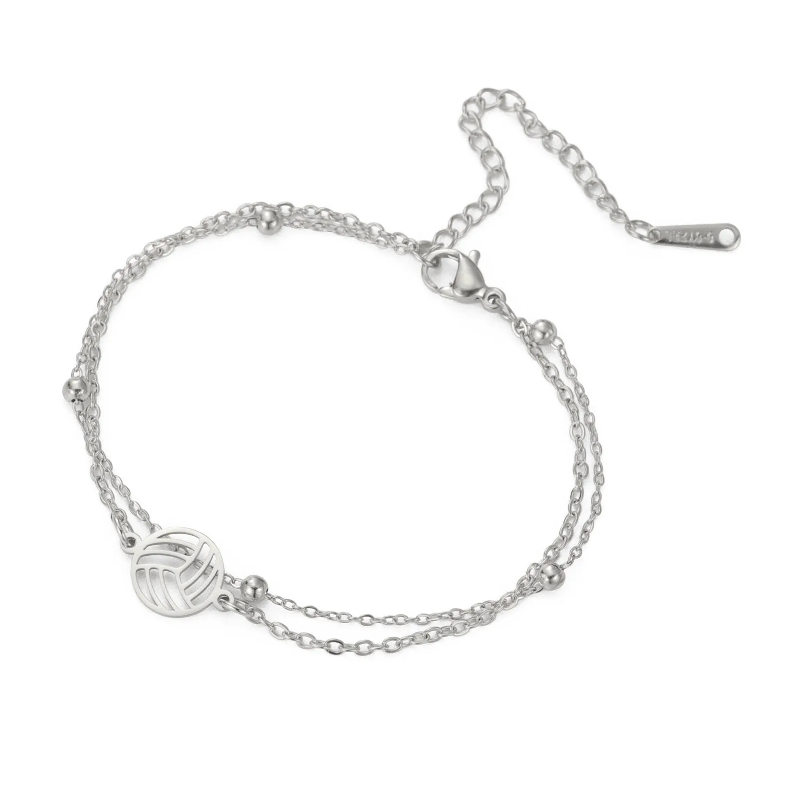 Wholesale Double Hole Volleyball Basketball Pendant Stainless Steel Bracelet