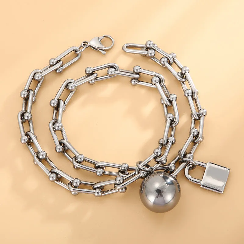 Wholesale Double Layer Horseshoe Ball Gold Plating Steel Bracelet