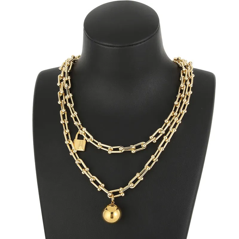 Wholesale Double Layer Horseshoe Ball Gold Plating Steel Bracelet