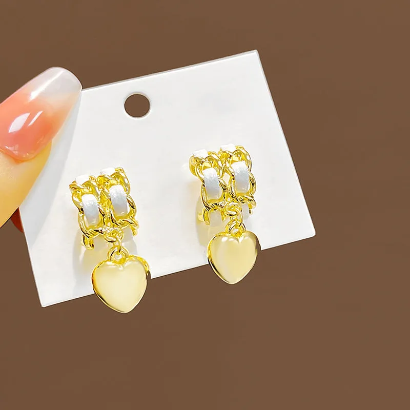 Wholesale Double Layer Leather Chain Love Earrings