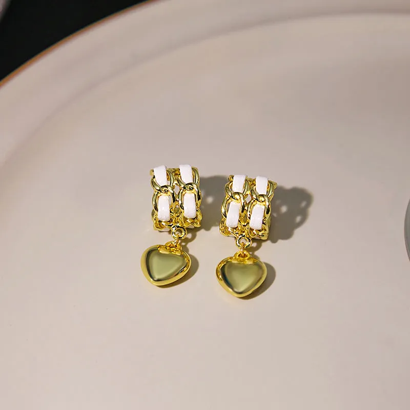 Wholesale Double Layer Leather Chain Love Earrings