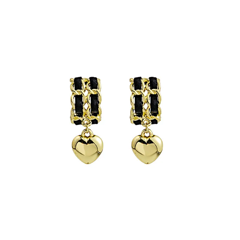 Wholesale Double Layer Leather Chain Love Earrings