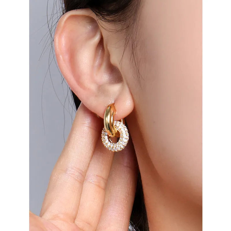 Wholesale Double Round Zircon Detachable Full Diamond Stud Vintage Earrings