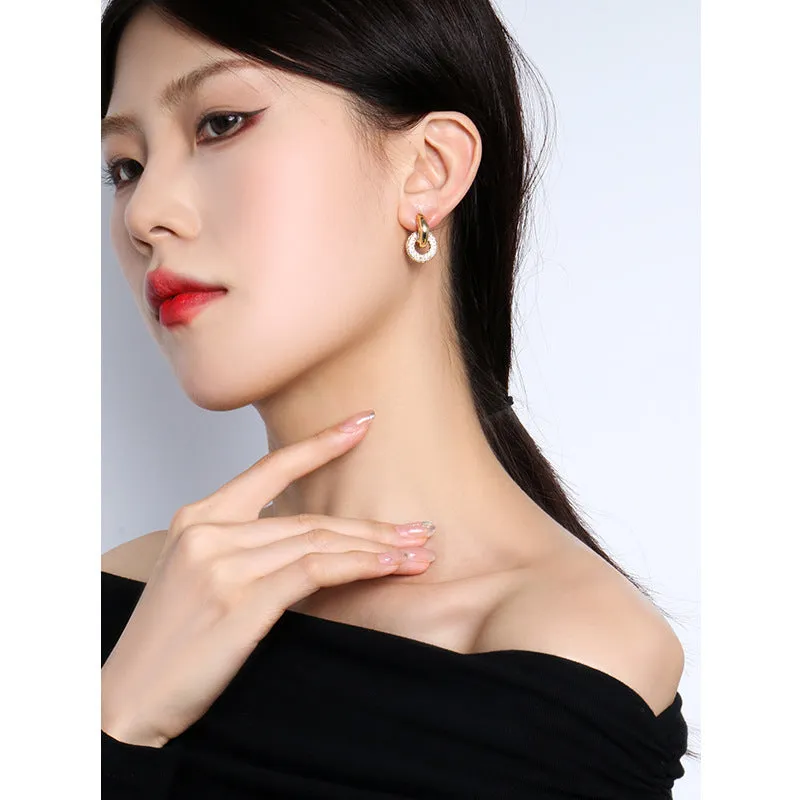 Wholesale Double Round Zircon Detachable Full Diamond Stud Vintage Earrings