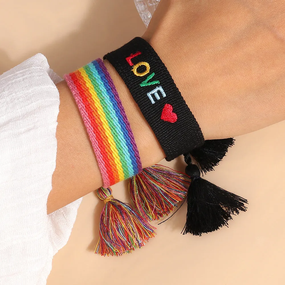 Wholesale Double-sided Braided Five Pointed Star Tassel Multicolored Rope Bracelet
