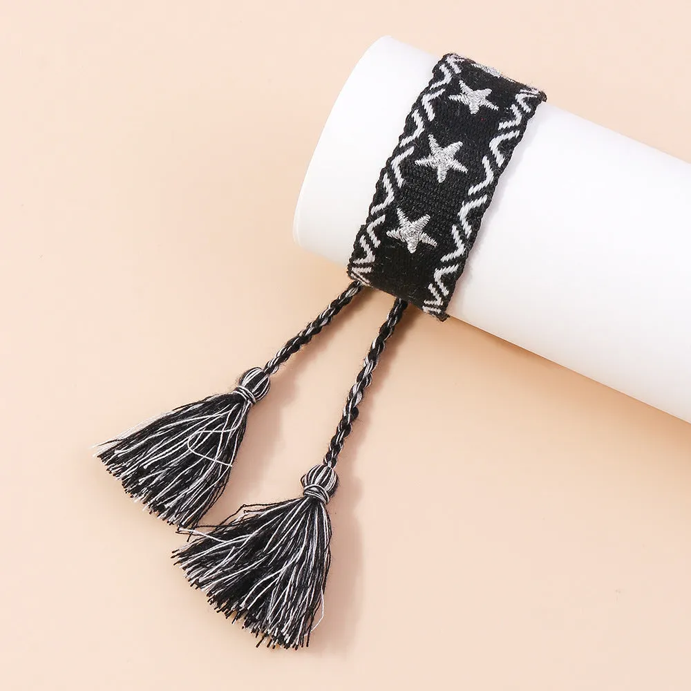 Wholesale Double-sided Braided Five Pointed Star Tassel Multicolored Rope Bracelet