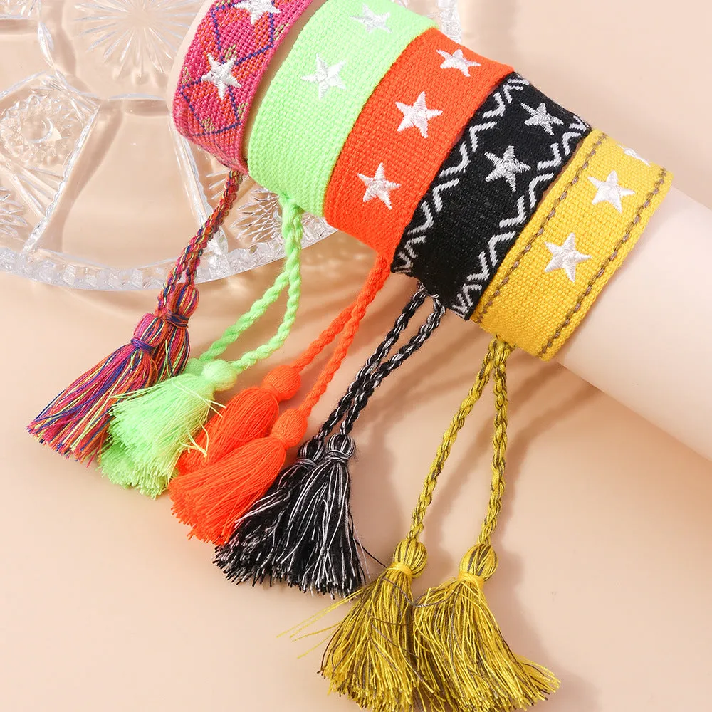 Wholesale Double-sided Braided Five Pointed Star Tassel Multicolored Rope Bracelet