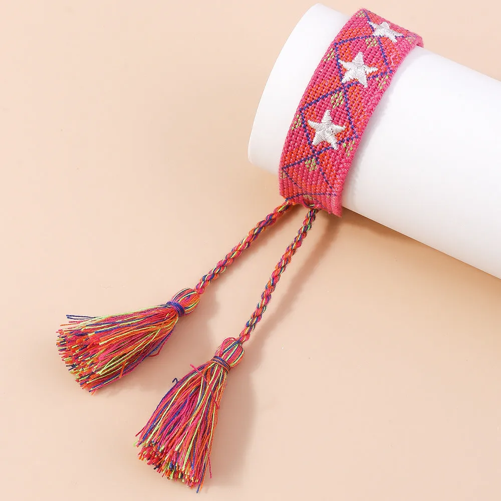Wholesale Double-sided Braided Five Pointed Star Tassel Multicolored Rope Bracelet