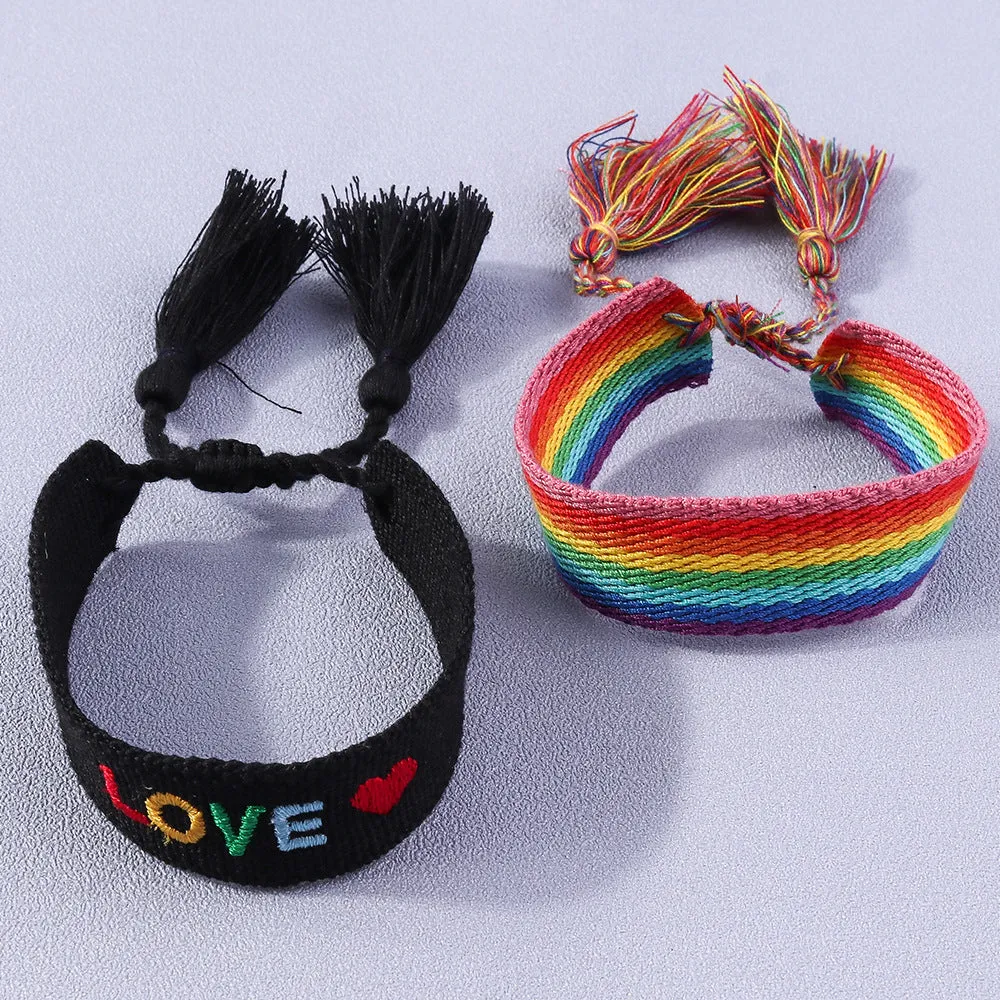 Wholesale Double-sided Braided Five Pointed Star Tassel Multicolored Rope Bracelet