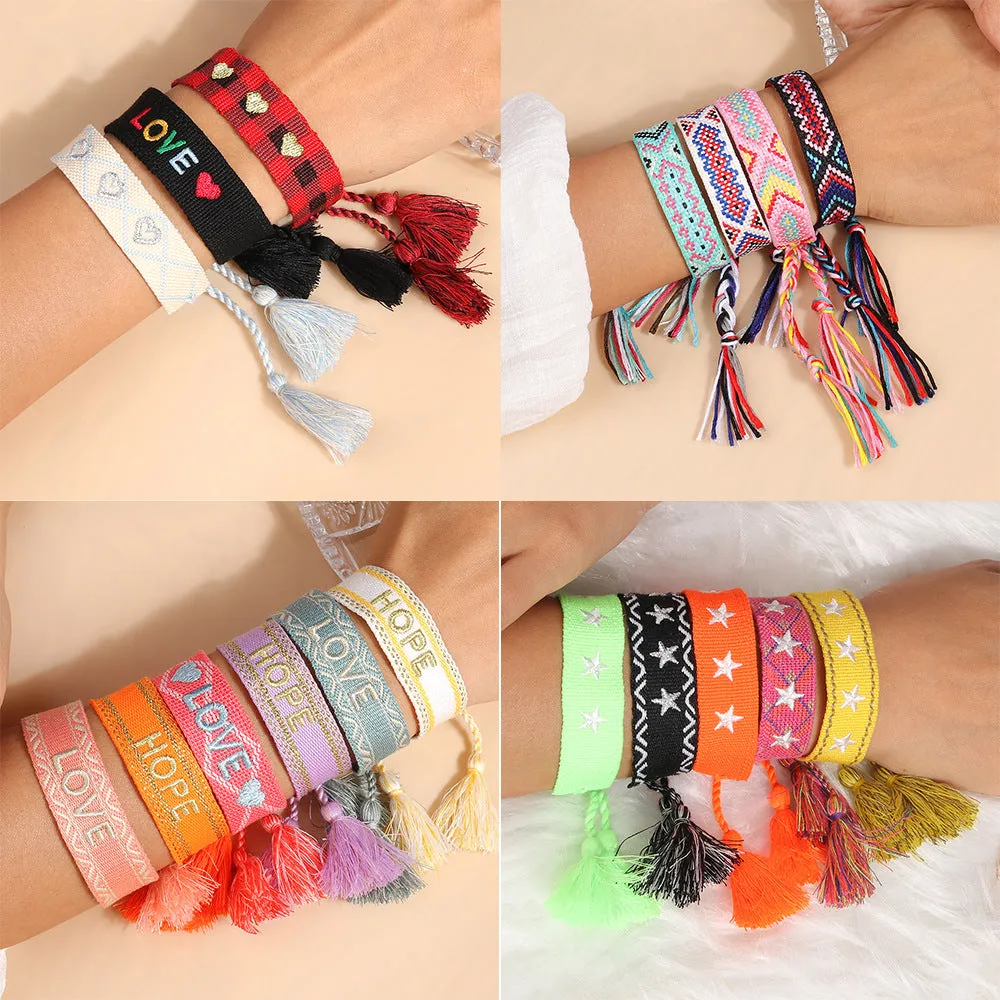 Wholesale Double-sided Braided Five Pointed Star Tassel Multicolored Rope Bracelet