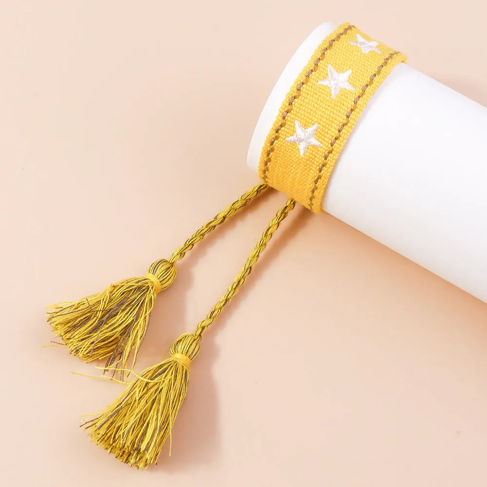 Wholesale Double-sided Braided Five Pointed Star Tassel Multicolored Rope Bracelet