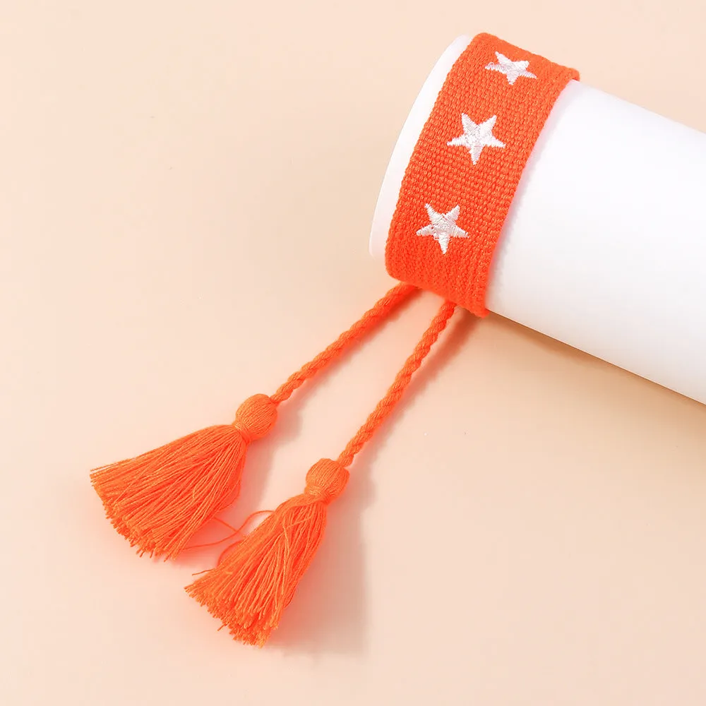 Wholesale Double-sided Braided Five Pointed Star Tassel Multicolored Rope Bracelet