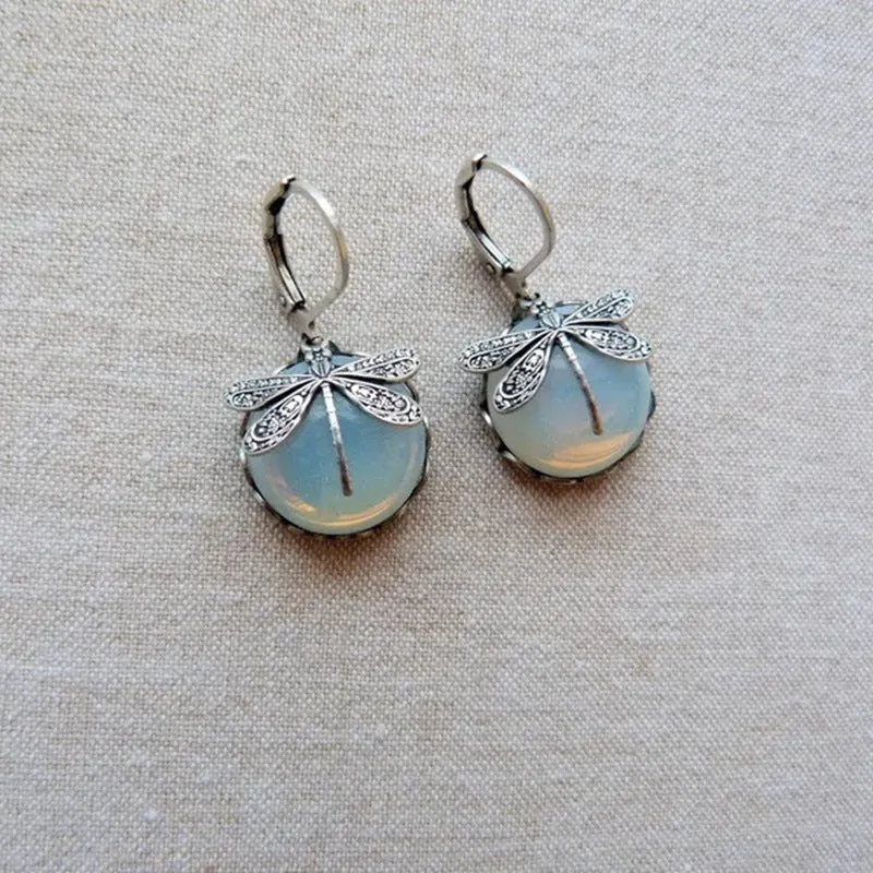 Wholesale Dragonfly Green Crystal Pendant Alloy Earrings