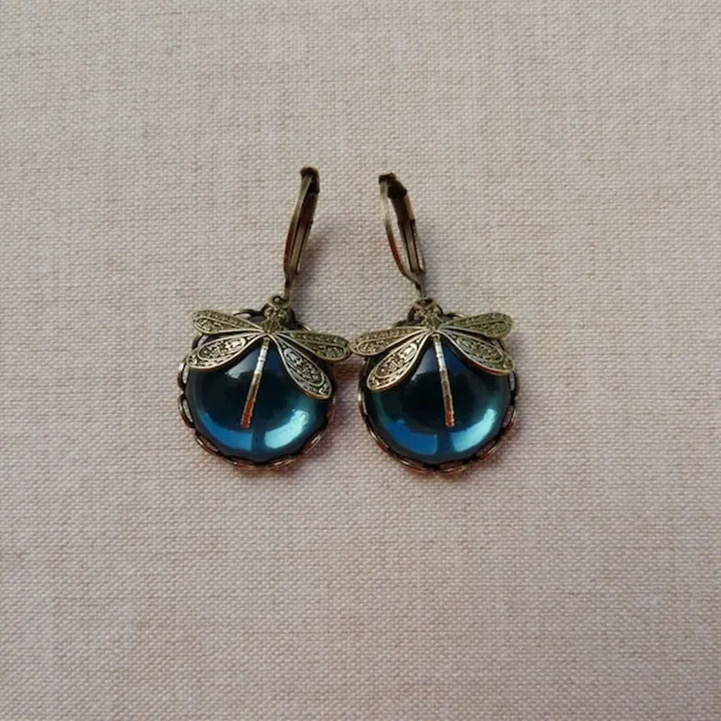 Wholesale Dragonfly Green Crystal Pendant Alloy Earrings