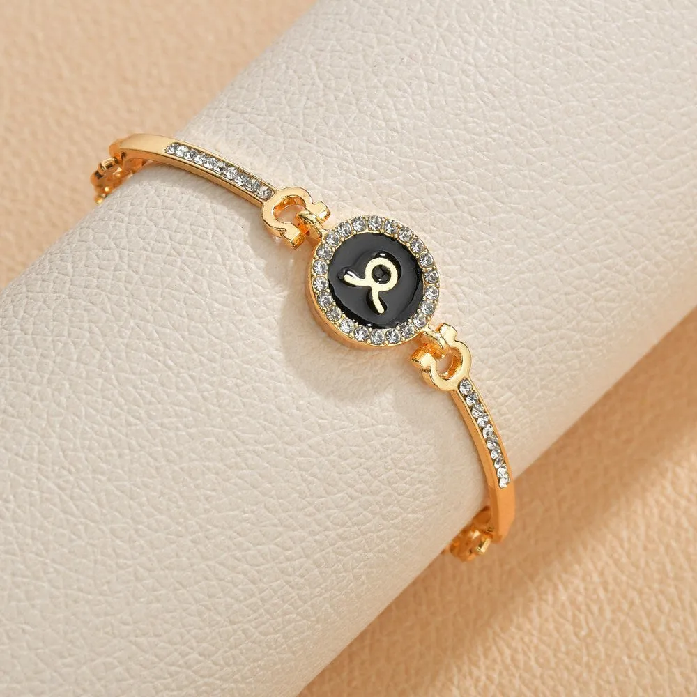 Wholesale Drip Oil 12 Constellation Gold Rhinestone Alloy Bracelet