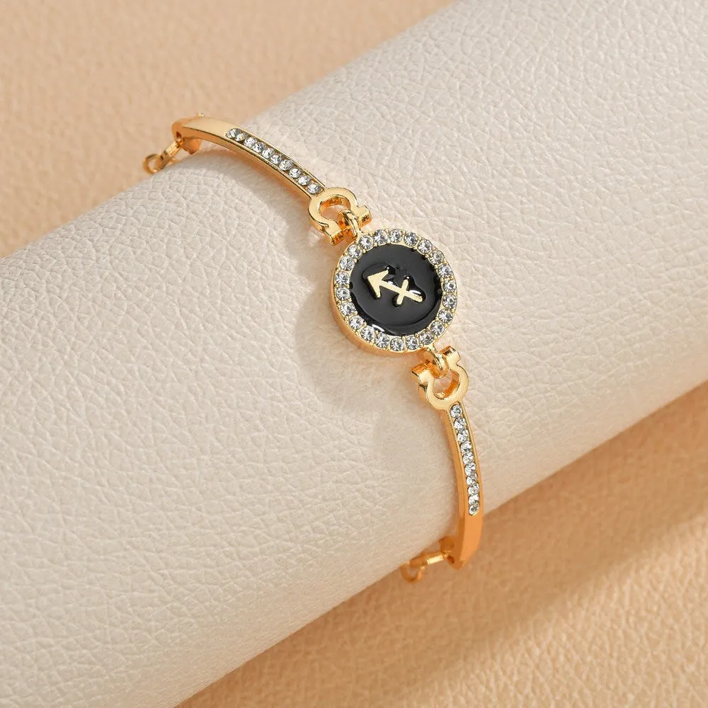 Wholesale Drip Oil 12 Constellation Gold Rhinestone Alloy Bracelet