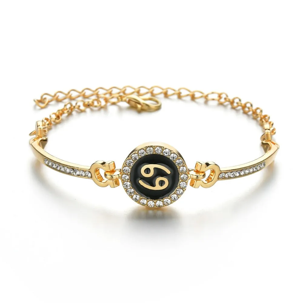Wholesale Drip Oil 12 Constellation Gold Rhinestone Alloy Bracelet