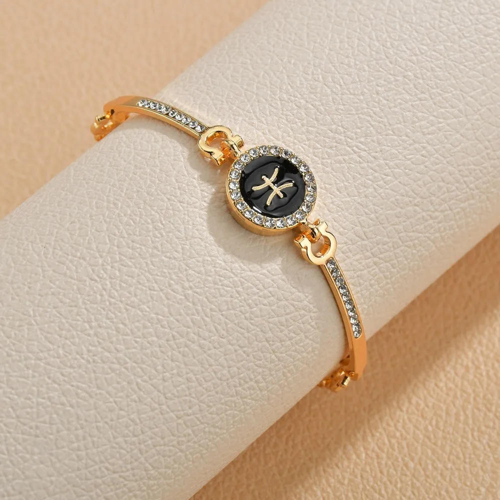 Wholesale Drip Oil 12 Constellation Gold Rhinestone Alloy Bracelet