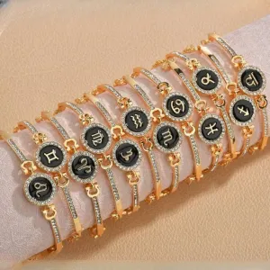 Wholesale Drip Oil 12 Constellation Gold Rhinestone Alloy Bracelet