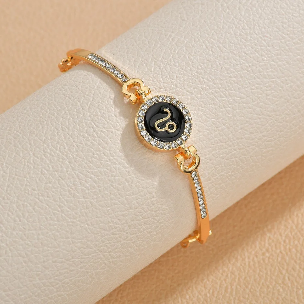 Wholesale Drip Oil 12 Constellation Gold Rhinestone Alloy Bracelet