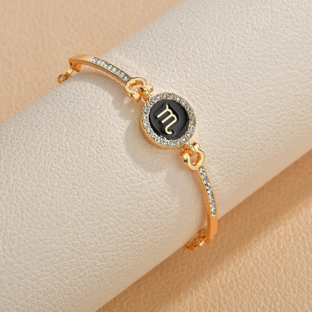 Wholesale Drip Oil 12 Constellation Gold Rhinestone Alloy Bracelet