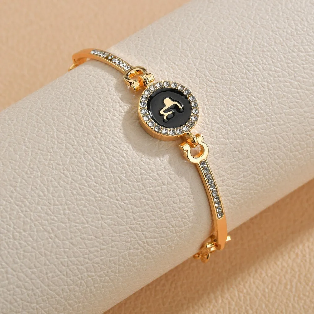 Wholesale Drip Oil 12 Constellation Gold Rhinestone Alloy Bracelet