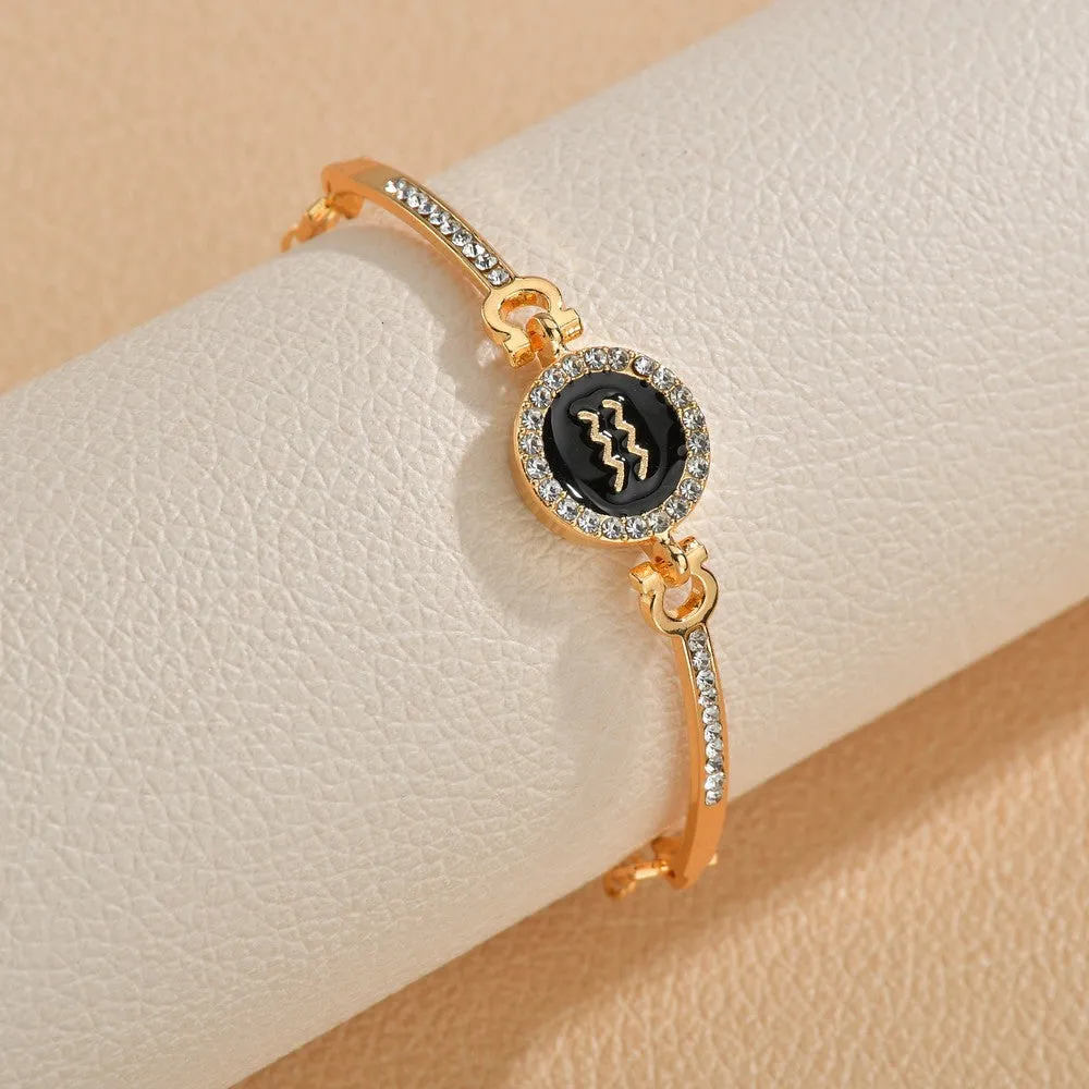 Wholesale Drip Oil 12 Constellation Gold Rhinestone Alloy Bracelet