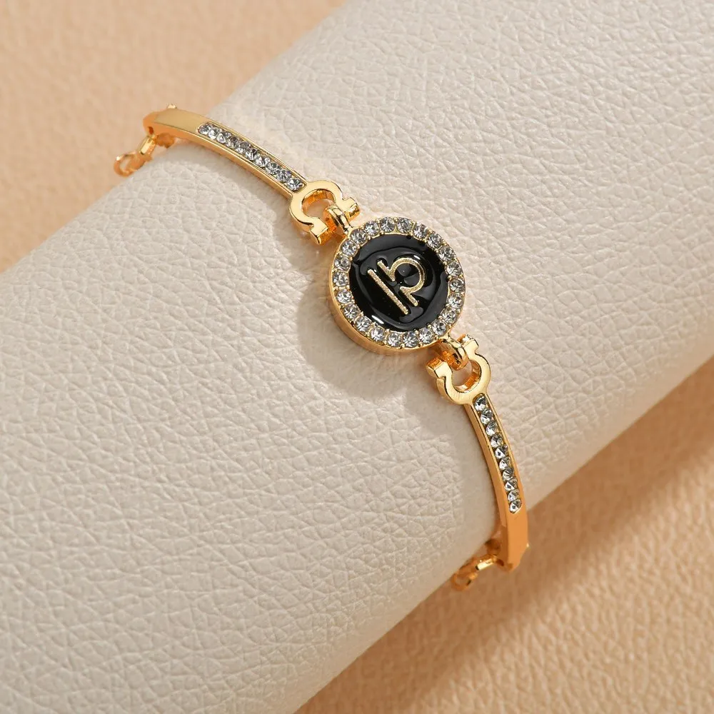 Wholesale Drip Oil 12 Constellation Gold Rhinestone Alloy Bracelet
