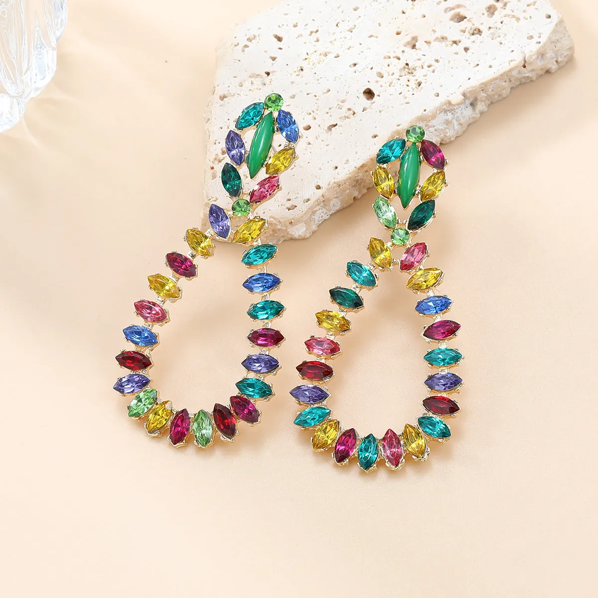Wholesale Drop Shaped Earrings Exaggerated Rhinestone Jewelry Earrings