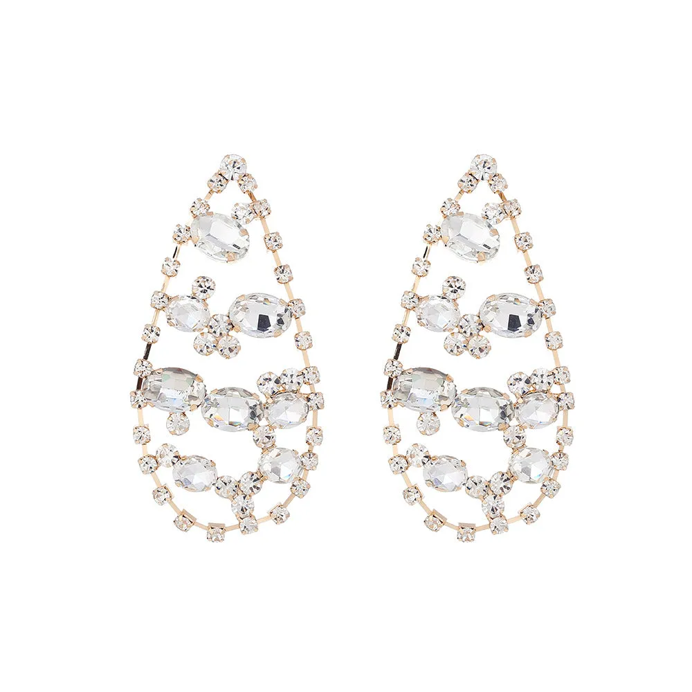 Wholesale Drop-shaped Tassel Retro Super Shiny Full Diamond Earrings