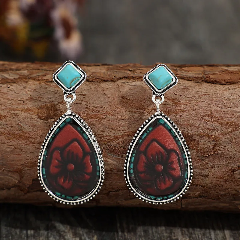 Wholesale Droplet shaped Flower Vintage Bohemian Alloy Earrings