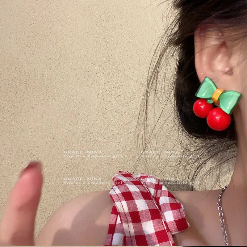 Wholesale Early Summer Cherry Alloy/Silver Plated/Gold Plated Earrings