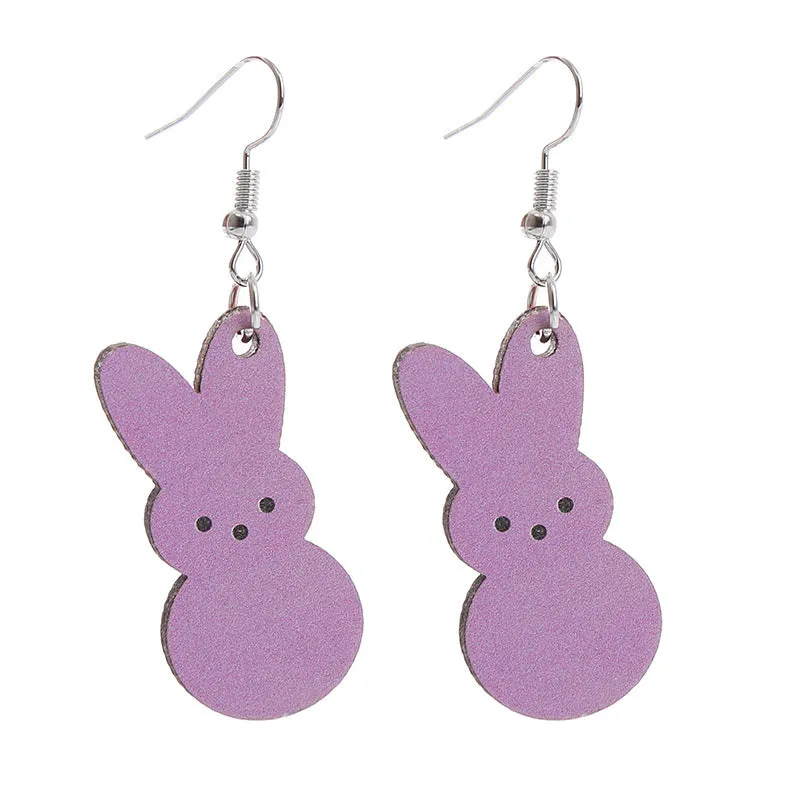 Wholesale Easter Bunny Flower Basket Printed Egg Chick Wooden Earrings