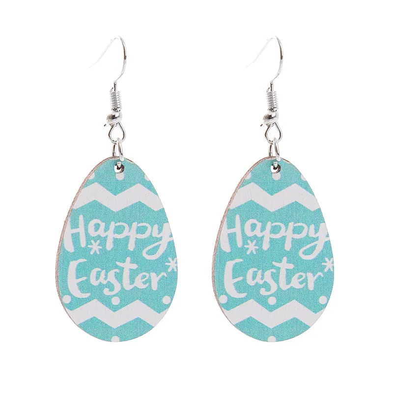 Wholesale Easter Bunny Flower Basket Printed Egg Chick Wooden Earrings