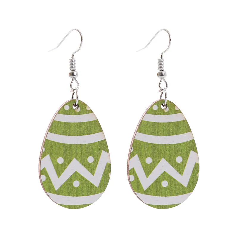Wholesale Easter Bunny Flower Basket Printed Egg Chick Wooden Earrings
