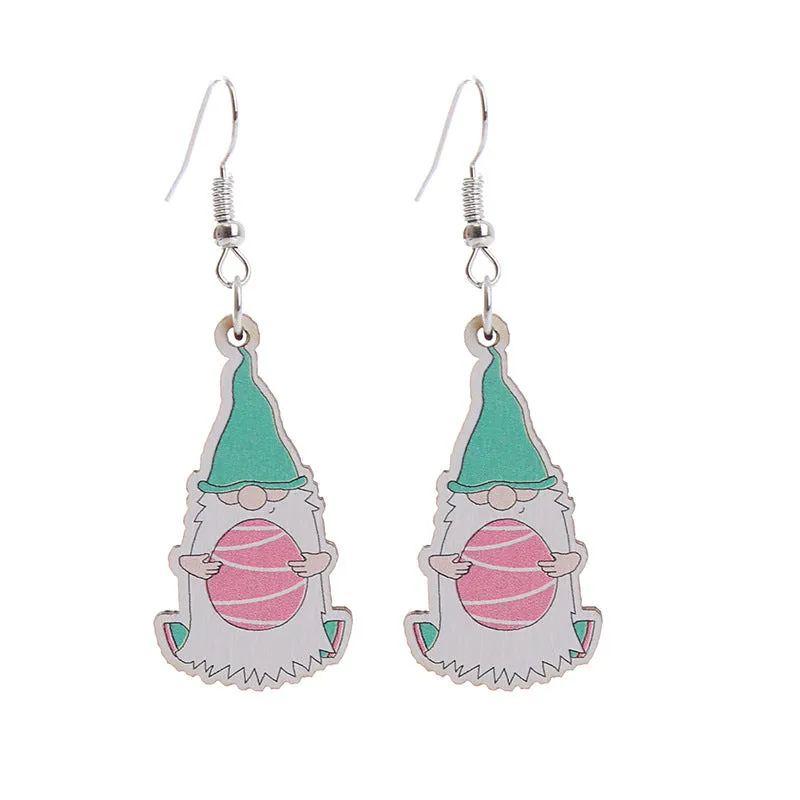 Wholesale Easter Bunny Flower Basket Printed Egg Chick Wooden Earrings