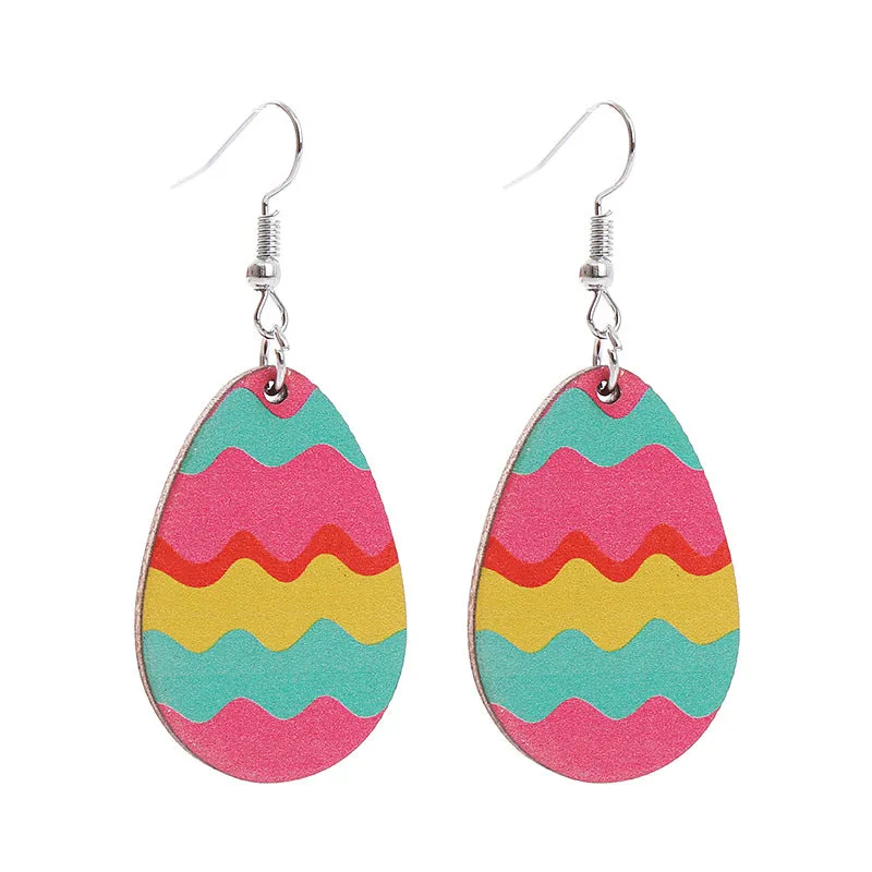 Wholesale Easter Bunny Flower Basket Printed Egg Chick Wooden Earrings